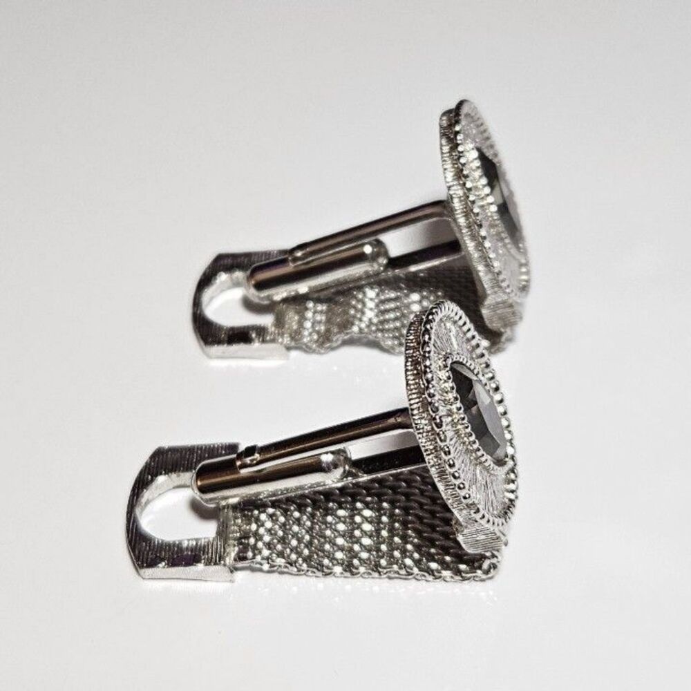 Vintage Swank Clear Marquise Shape Rhine Wrap Around Mesh Silver Tone Cuff Links - Picture 9 of 12